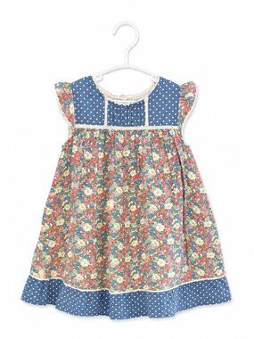 Baby Boden Floral Polka Dot Dress 2-3Y Cotton Ruffle Hem EUC